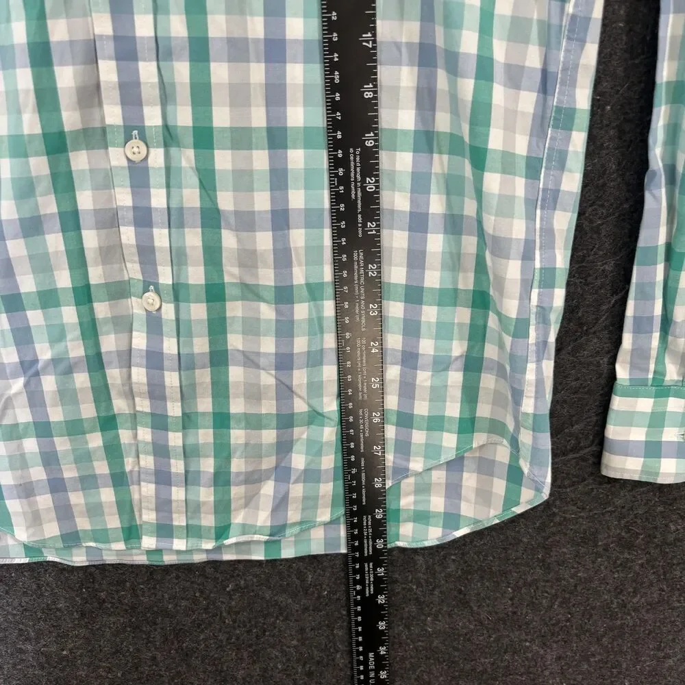 J.Crew Flex Wrinkle Free Shirt Men's Large Green Check Button Up Slim Stretch